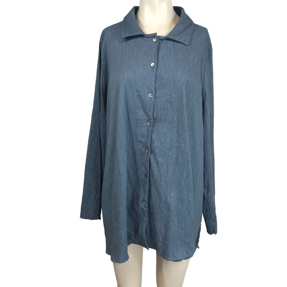 MARLA WYNNE - WOMEN'S L/XL - BLUE LONG SLEEVE BUTTON COLLARED COTTON BLEND TOP